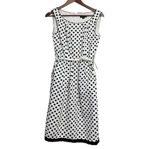 Women's Tahari Black & White Polka Dot Sleeveless Dress w/ Pockets & Belt - Sz 6